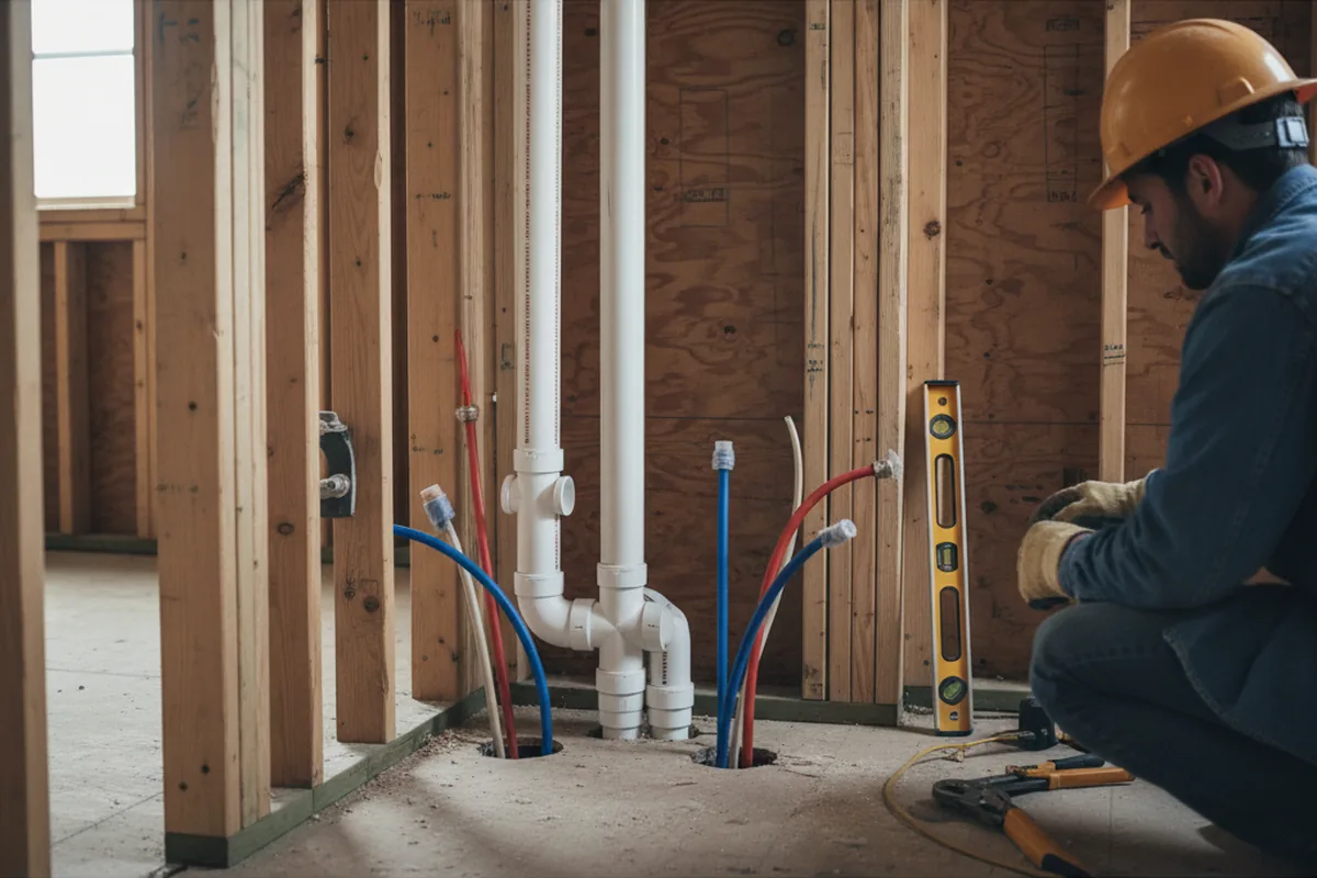 Drain and supply rough-in during Sump Pump Repair in Grandy